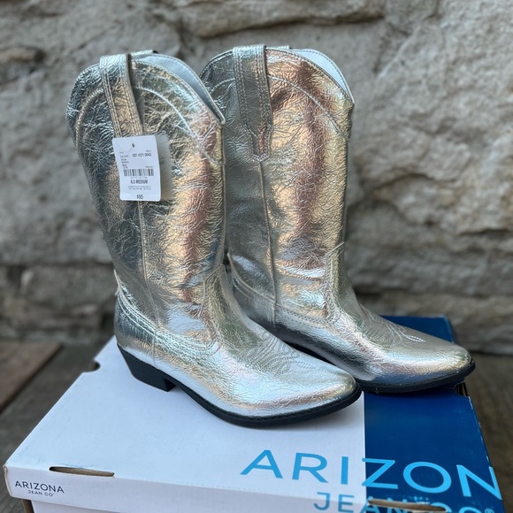 Arizona Jean Company Shoes - Arizona Jean Co Maybrook Silver Metallic Cowboy Boots Womens Sz 6.5